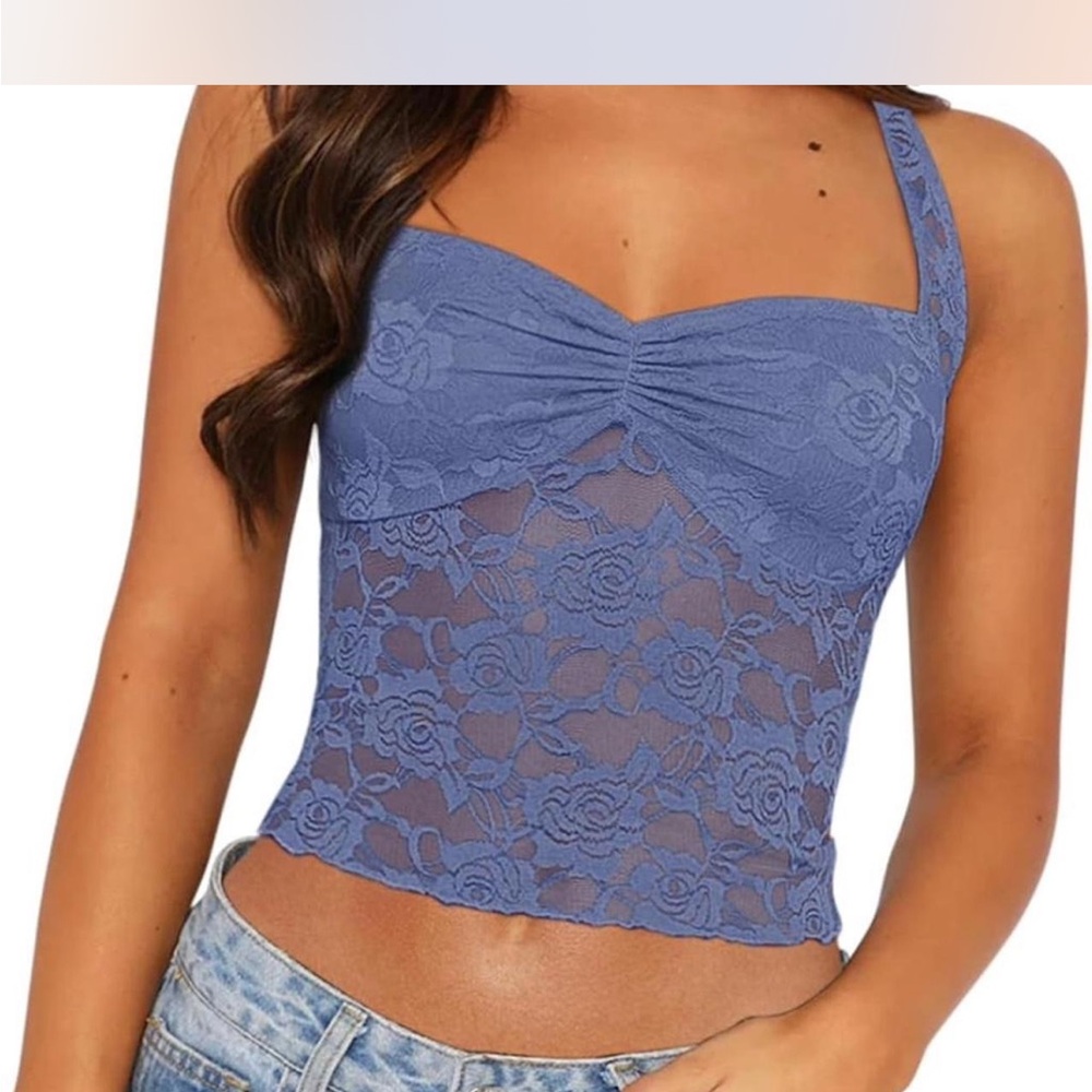ReoRia Lace Sweetheart Camisole - Periwinkle Blue